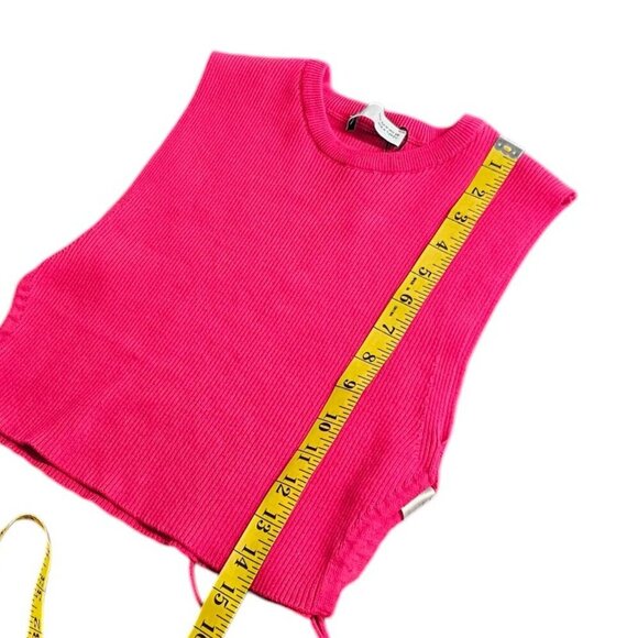 Zara Ribbed Tie Side Cut Outs Cropped Top, Hot Pink, Stretch, Size Medium - Picture 4 of 8